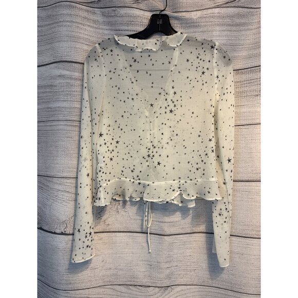 Market Womens Star Print Ruffled Sheer Blouse Size S - Picture 3 of 5